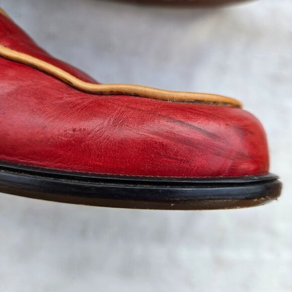 Vintage Simard Red Slip On Loafers Mules Size 38 US 7.5 Leather Square Toe Italy - Picture 8 of 11